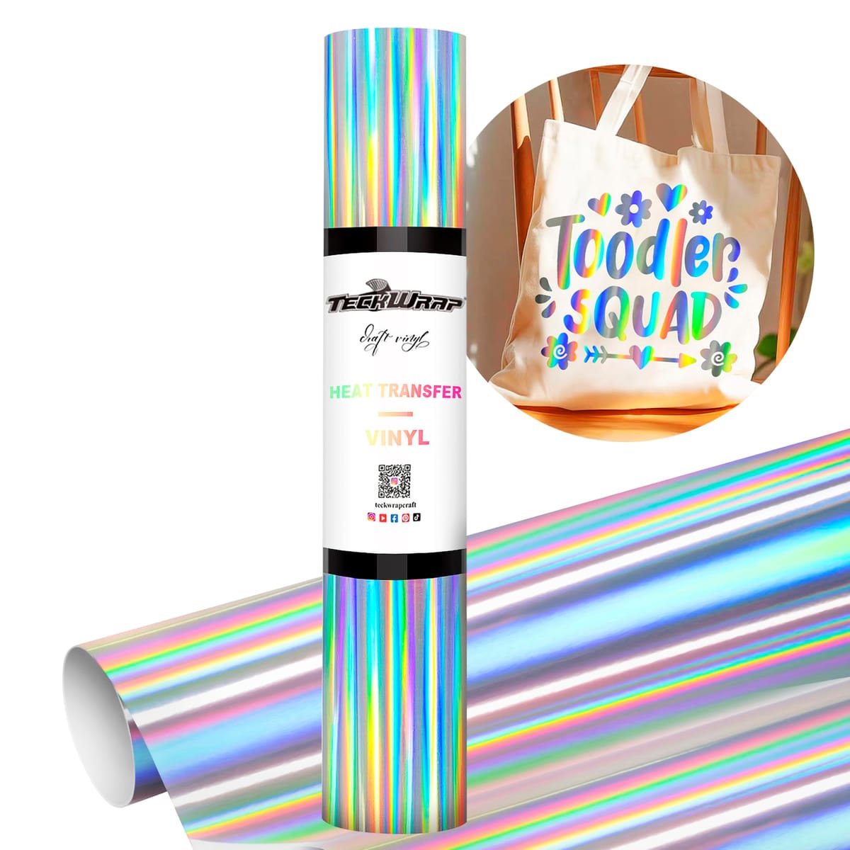 TECKWRAP 熱転写ビニール フィルム HTV アイロンプリントシート 約30×152cm（12"x5ft）Tシャツ・バッグ・帽子の布DIYに カッティングマシン＆ヒートプレス対応 簡単カット レインボーシルバー