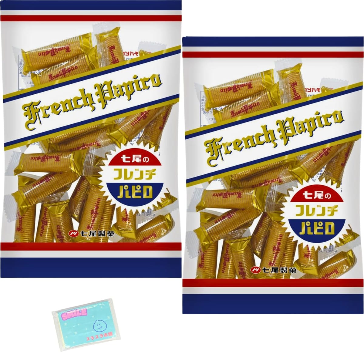 七尾製菓 フレンチパピロ 150g入り（個包装含む）×2袋セットです。昭和37年の発売以来、愛され続けるロングセラー商品です。 ロール状の香ばしい生地に、ふんわりやさしい甘さのクリームを詰めました。サクサク生地の歯ざわりも心地よい、素朴な味...