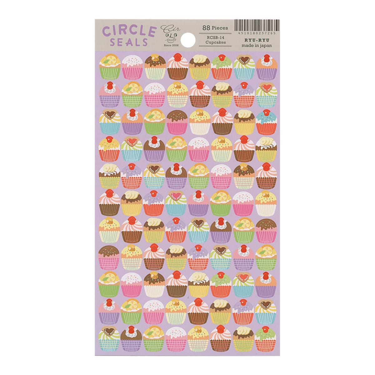 品番：RCSB-14 RYU-RYUさんの定番人気シリーズ「サークルシール」がリニューアル!!今回のリニューアルでは原点回帰を意識してシンプルなデザインに。目標達成などのごほうびシールや、メッセージカードのデコレーションなどに使用いただくのはもちろん、シールのコレクションとしてもおすすめです。。。サイズ：縦=190mm　横=105mm　厚さ=1mm。商品色傾向：ピンク。。イラスト。表紙パターン：ケーキ。