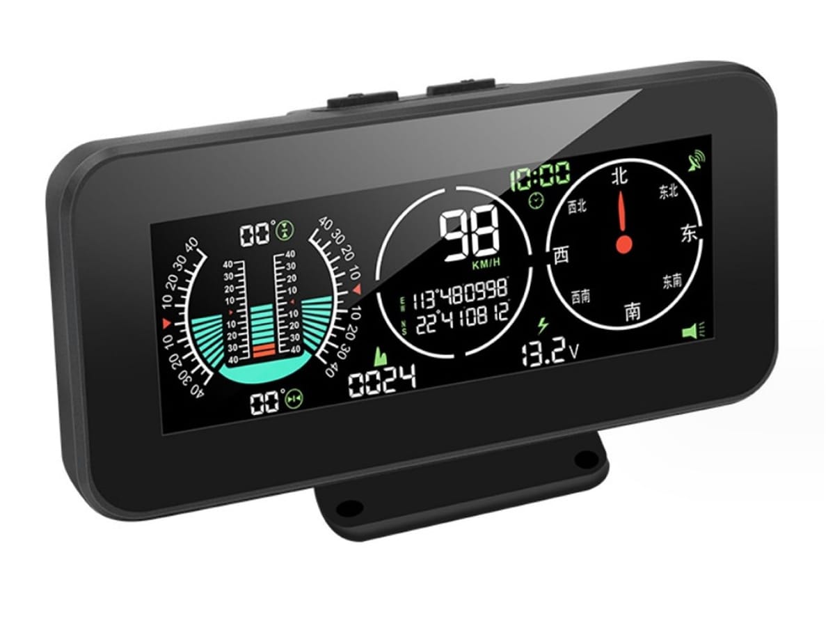 New self 小型 クリノメーター HUD GPS 電子コンパス 車 速度計 車の角度 傾斜計 ピッチ角 水平 バッテリー電圧 自動調光 LCD表示 過速度警報機能 オフロード 汎用品