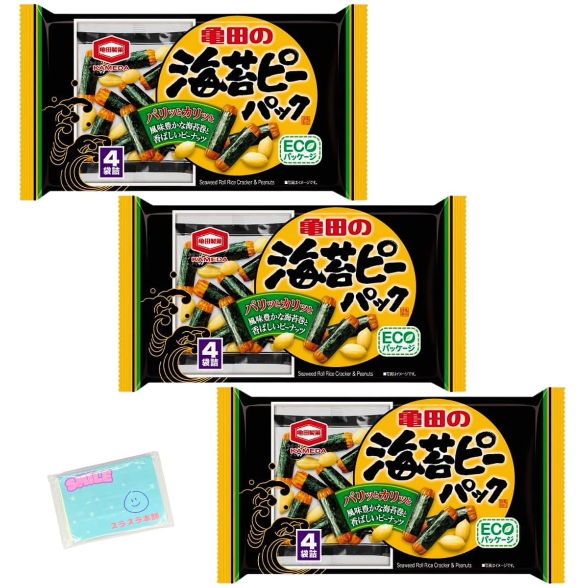 Monolog Style 亀田製菓 亀田の海苔ピーパック 4袋詰 ×3袋セット ★スラスラ本舗オリジナルポケットティッシュ付き★