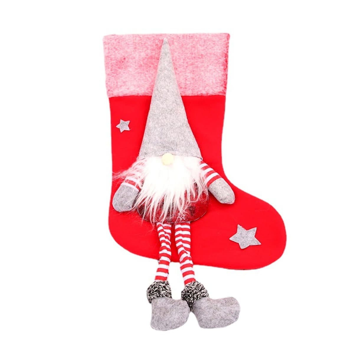 クリスマス靴下 サンタクロースストッキング 顔のないサンタストッキング クリスマスの装飾 キャンディギフトバッグ デコレーション ソックス ペンダント パーティーアクセサリー（レッド）