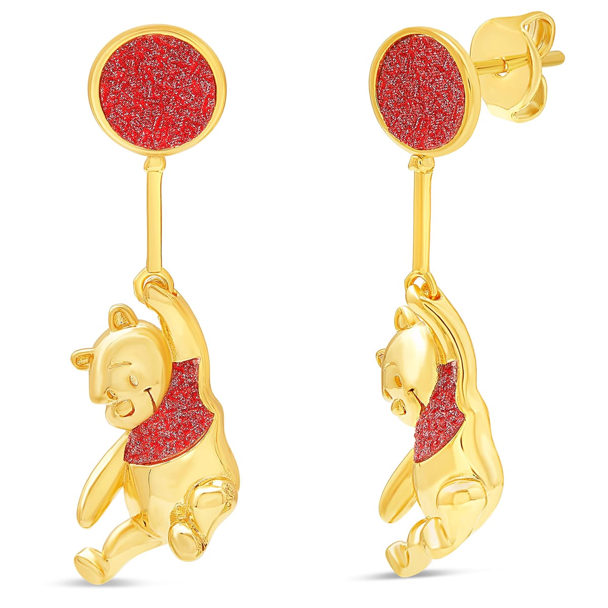 Disney Classics Winnie the Pooh Yellow Gold Plated Swinging Balloon Stud Earrings, Official License