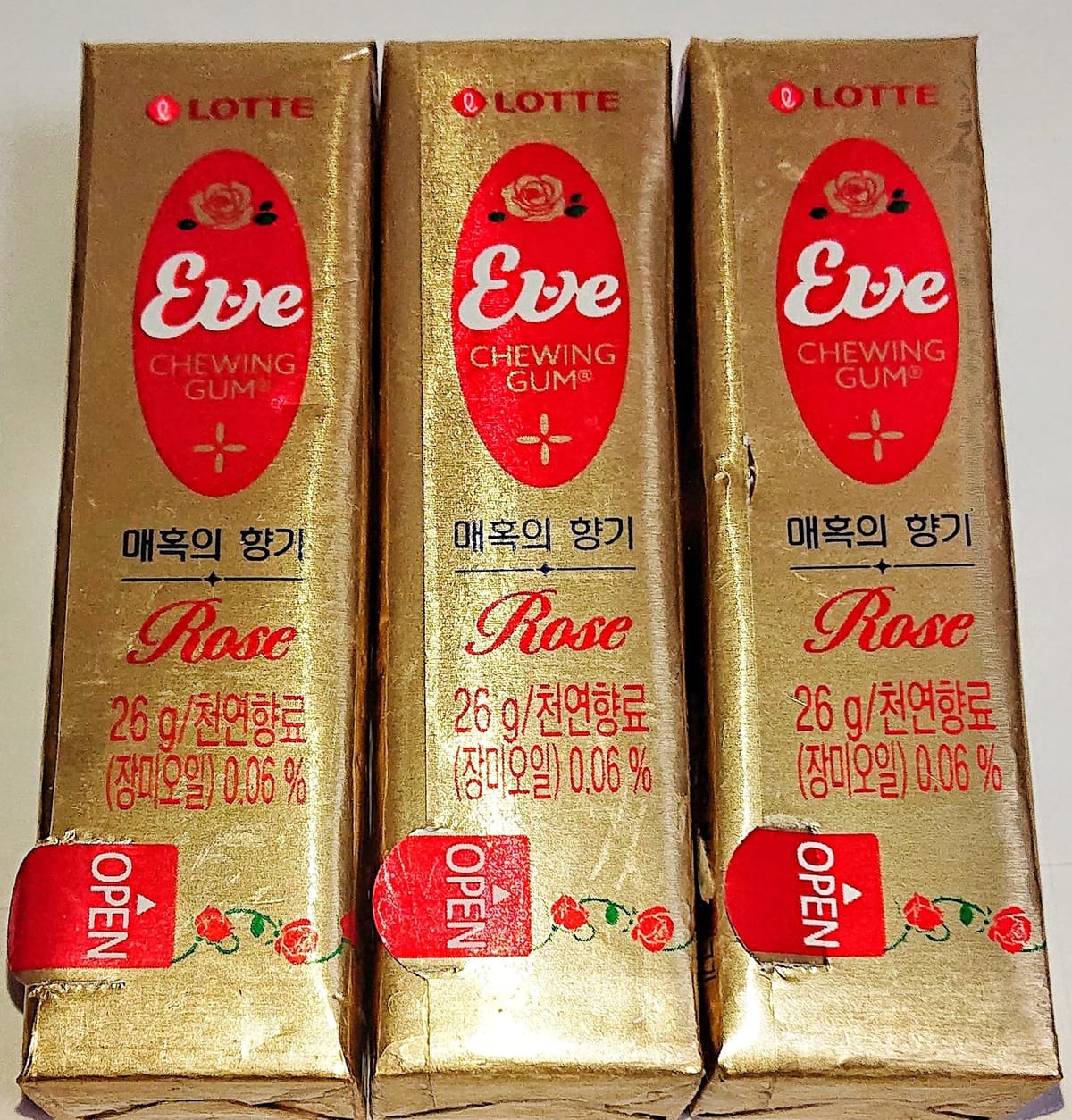 ロッテ イヴ イブ ローズガム 香水ガム 3個セット LOTTE EVE ROSE GUM 昭和 懐かしいガムの韓国バージョン 薔薇の香り G-marketオリジナルセット