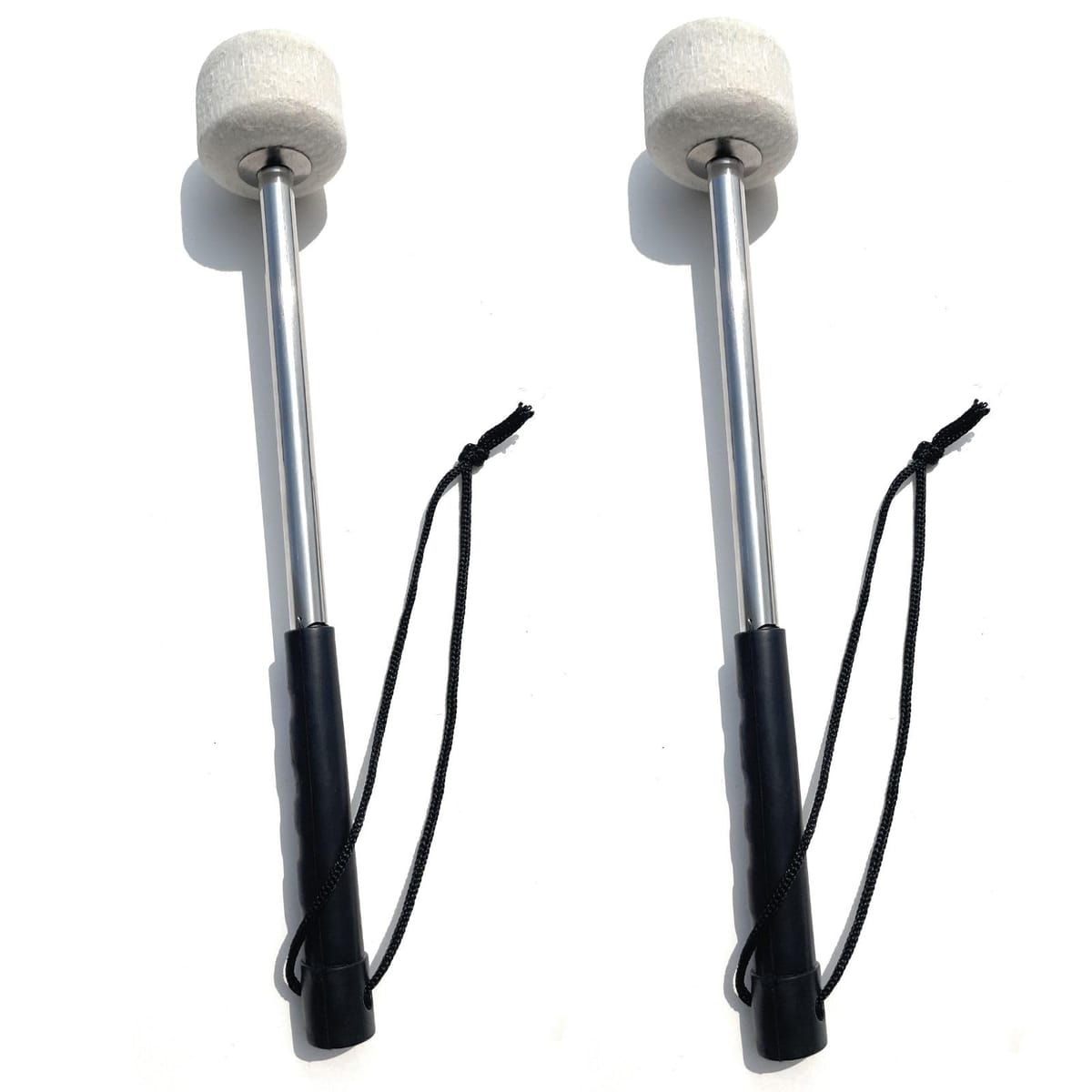 ASPALAND マレット ドラム 打 楽器 バス ドラム スティック 2本 セット すべらない 持ち手 ステンレス 製 落下防止 ストラップ