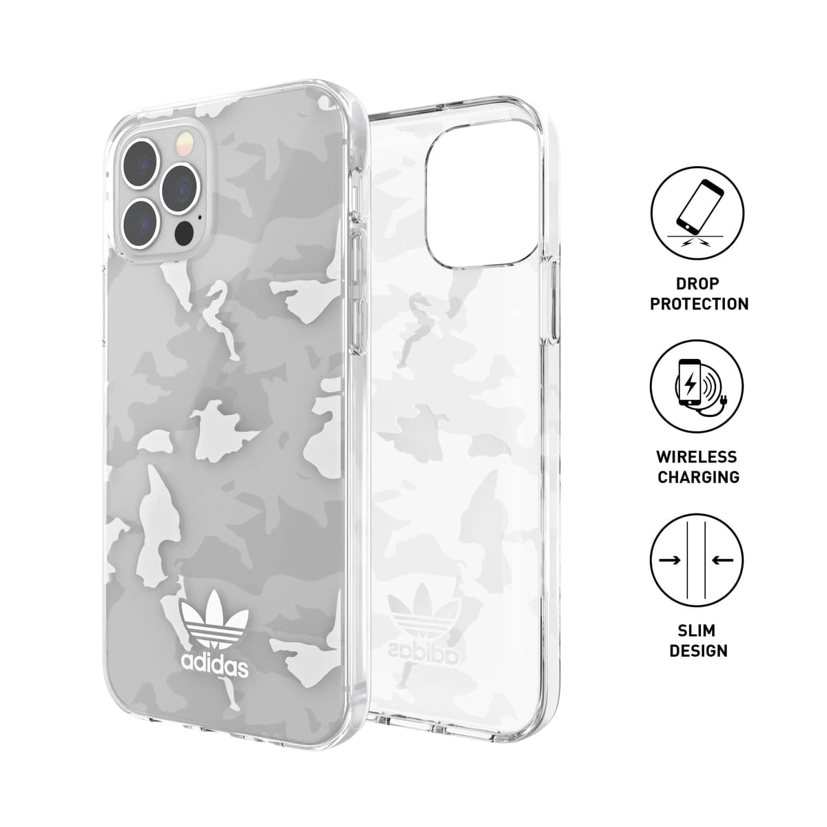 アディダスオリジナルス iPhone12 ケース / iPhone12pro ケース 6.1インチ アディダス グラフィックプリント カモ クリア クリアケース クリアxホワイト [adidas SS21 for iPhone 12 / 12 Pro C