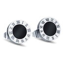 AREUM ピアス ローマ数字 スタッドピアス ブラック 両耳 2個入り 丸形 ステンレス