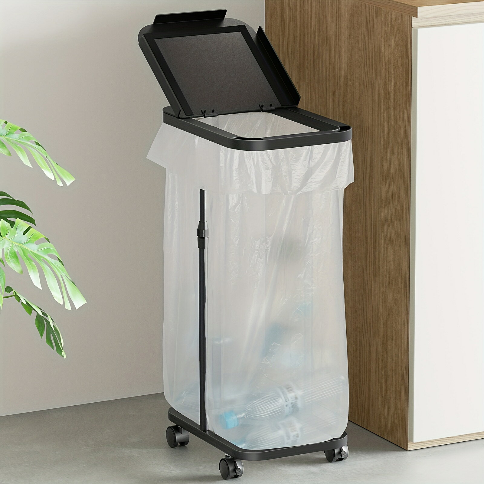 樂天商城 - ゴミ袋ホルダー 単品 伸縮可能 キャスター付き 20L-90L容量対応 蓋付き 省スペース スリムデザイン ゴミ分別 キッチン収納ラック,キッチンオーガナイザーと収納, 省スペースソリューション,廃棄物管理,モバイルストレージ,簡単な組み立て,ローリングカート