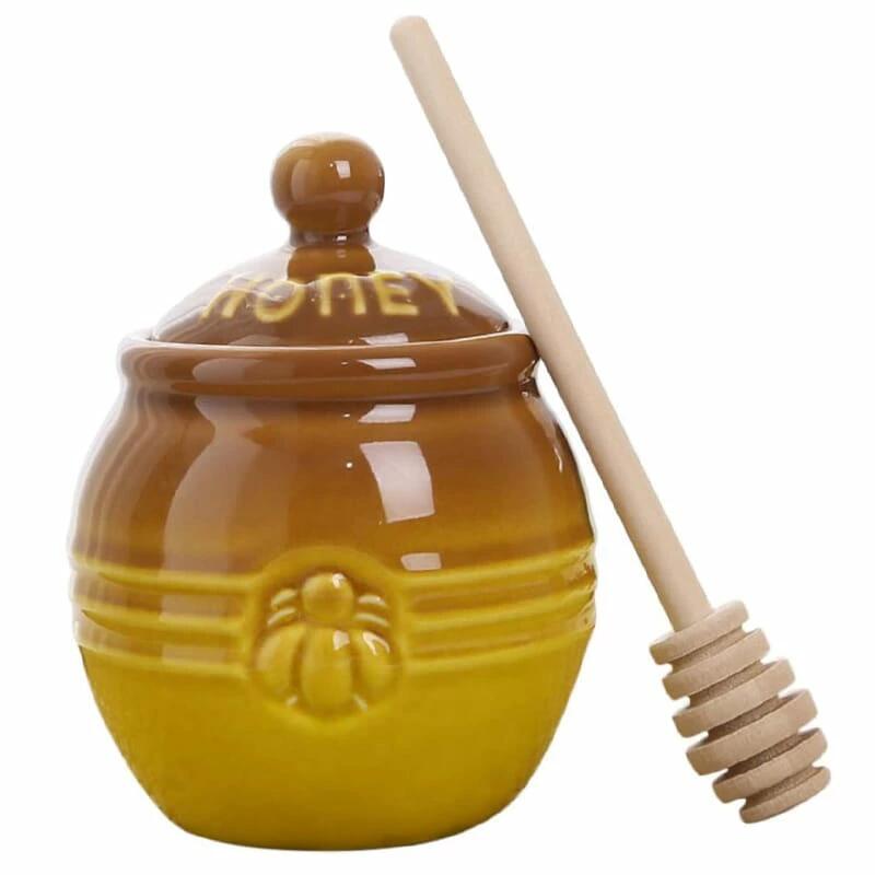樂天商城 - はちみつ ハニー瓶 容器 陶器 蓋付き はちみつ 家庭用 はちみつ 容器 お茶 キャディ ミニ 木 はちみつ 瓶 木製 はちみつ ひしゃく