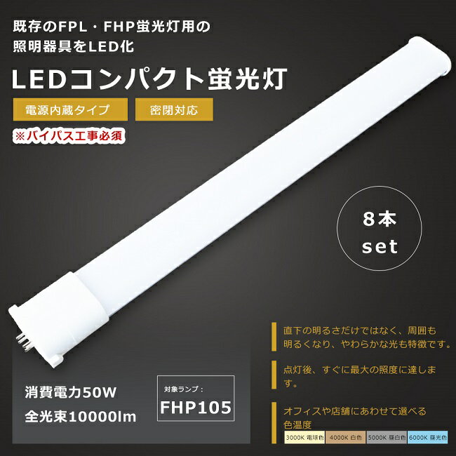 商品名 FHP105形 LEDコンパクト蛍光灯（8本セット） サイズ（約） 54*25*1150mm 重量 約0.47kg 口金 GY10q（口金GY10q1〜15対応） 消費電力 50W 定格光束 10000lm 色温度 電球色3000K/白色4000K/昼白色5000K/昼光色6000K 照射角度 210° 入力電圧 100V/200V（50/60Hz） 演色性 ≧Ra85 材質 アルミニウム・PC 設計寿命 50000H 保証期間 1年 出荷日から1年間で何か故障が御座いましたら、無料で修理や交換をさせていただきます。 長寿命＆省エネ 50000Hの長寿命で、従来のコンパクト蛍光灯に比べ、交換作業が大幅に省けます。50Wの消費電力で従来の蛍光灯FHP105Wの明るさを提供でき、省エネ性に優れています。 即時点灯 点灯遅延なし。電源を入れる瞬間、明るくなれます。 チラツキなし LED照明は内部で直流へ変換するためチラツキがほとんど無いです。目に優しい照明です。 高演色性Ra85以上 高演色で照らされた物が目に見える色を再現できます！インテリアには照明に対する要求が大満足です。 電磁波ノイズ対策済み 国際ノイズ規格のCISPR15に準拠、病院などノイズ対策必要な場所にもご満足いただけます。 注意事項 ・お使いの器具がグロー式の場合は、工事不要でグロー球を外すだけでご使用いただけます。 直結工事をしても取り付けが可能 ・グローランプの付いていないインバーター（電子安定器）方式の場合は、直結工事が必要です。 最寄りの電気店にご相談ください。 ・工事をする場合は専門の業者に頼んでください。 アフターサービス ■商品についてご不明点や質問などがありましたら、お気軽にお問合せください。年中無休にてお客様のお問合せに対応いたします。 関連キーワードLED コンパクト蛍光ランプ FHP105 fpr96exna fpr96ex fpr96 led fpr96exda fpr96w FPR96EX-L FPR96EX-W FPR96EX-N FPR96EX-D FPL96 FPL96W FHP45EL・K FHP45EWW・K FHP45EW・K FHP45EN・K FHP45ED・K FPR96EXL FPR96EXW FPR96EXN FPR96EXD led FPL45EL/HF FPL45EWW/HF FPL45EW/HF FPL45EN/HF FPL45ELHF FPL45EWWHF FPL45EWHF FPL45ENHF FPL45EDHF FHP45EL・K FHP45EWW・K FHP45EW・K FHP45EN・K FHP45ED・K FHP32 fpl36ex-n fpl36exn fpl36ex-n パナソニック fpl27ex-d fpl27ex-n 三菱 fpl18ex-l fpl18 fpl18ex led fpl18exl ledFPL13形FPL13EX LEDコンパクト蛍光灯 ダウンライト 3波長形電球色 白色 昼白色 昼光色 FPL13形 FPL13形交換用 GY10Q-1 GY10q-2 GY10q-3 GY10q-4 GY10q-5 GY10q-6 ツイン蛍光灯 ツイン1 防塵 防虫 耐震 割れにくい 電磁波なし ノイズなし チラツキなし FPL32EN/HF シングル 32形 高周波点灯専用形 3波長形昼白色（5000K） コンパクト形蛍光ランプ（蛍光灯） HfBB・132形 白色 FPL32EW/HF32形 温白色 FPL32EWWHFシンプル 2本 4本 8本 10本 12本 20本 30本 50本 60本 100本 25本 蛍光灯 ledに変えるには FPL13 FPL18EXN FPL27EXN FHP23EN FPL28EX-N FPL32 FPL36 FHP32 FPL45 FPL55 FHP45 FPR96 FHP105 交換 fpl蛍光灯 fpl32w形 fpl32ex FPL36形 fpl 代替用LED蛍光灯 hfツイン1 ツイン1蛍光灯 工事不要 led蛍光灯 ツイン18w FPL/FHP蛍光灯代替 FPL36EX N 関 連 商 品 は こ ち ら お 得 な セ ッ ト 商 品 は こ ち ら 単品販売 2本セット 4本セット 10本セット 20本セット 50本セット 100本セット関 連 商 品 は こ ち ら お 得 な セ ッ ト 商 品 は こ ち ら 単品販売 2本セット 4本セット 10本セット 20本セット 50本セット 100本セット 商品名 FHP105形 LEDコンパクト蛍光灯（8本セット） サイズ（約） 54*25*1150mm 重量 約0.47kg 口金 GY10q（口金GY10q1〜15対応） 消費電力 50W 定格光束 10000lm 色温度 電球色3000K/白色4000K/昼白色5000K/昼光色6000K 照射角度 210° 入力電圧 100V/200V（50/60Hz） 演色性 ≧Ra85 材質 アルミニウム・PC 設計寿命 50000H 保証期間 1年 出荷日から1年間で何か故障が御座いましたら、無料で修理や交換をさせていただきます。 長寿命＆省エネ 50000Hの長寿命で、従来のコンパクト蛍光灯に比べ、交換作業が大幅に省けます。50Wの消費電力で従来の蛍光灯FHP105Wの明るさを提供でき、省エネ性に優れています。 即時点灯 点灯遅延なし。電源を入れる瞬間、明るくなれます。 チラツキなし LED照明は内部で直流へ変換するためチラツキがほとんど無いです。目に優しい照明です。 高演色性Ra85以上 高演色で照らされた物が目に見える色を再現できます！インテリアには照明に対する要求が大満足です。 電磁波ノイズ対策済み 国際ノイズ規格のCISPR15に準拠、病院などノイズ対策必要な場所にもご満足いただけます。 注意事項 ・お使いの器具がグロー式の場合は、工事不要でグロー球を外すだけでご使用いただけます。 直結工事をしても取り付けが可能 ・グローランプの付いていないインバーター（電子安定器）方式の場合は、直結工事が必要です。 最寄りの電気店にご相談ください。 ・工事をする場合は専門の業者に頼んでください。 アフターサービス ■商品についてご不明点や質問などがありましたら、お気軽にお問合せください。年中無休にてお客様のお問合せに対応いたします。 関連キーワードLED コンパクト蛍光ランプ fpl36ex-n fpl36exn fpl36ex-d fpl18ex-n 三菱 fpl18ex-l fpl18 fpl18ex led fpl18exl led 電球色 fpl13ex-n FPL27EXL FPL27EXW FPL27EXN FPL27EXD FHP23EL FHP23EW FHP23EN FHP23ED FPL32EXL FPL32EXW FPL32EXN FPL32EXD FPL45 FPL55EX FHP45 FPR96EX 2本 4本 8本 10本 12本 20本 30本 50本 60本 100本 25本 FPL13形LED コンパクト蛍光ランプ FPL13 FPL13EX LEDコンパクト蛍光灯 高天井用led照明 工場用led照明 交換 GX10q-1 GX10q-2 GX10q-3 GX10q-4 GX10q-6 パナソニック ツイン蛍光灯　ツイン1（2本ブリッジ） FG-1E FG-1P FE7E FE1E GX10q-2 三菱 FPL32EN/HF Hf BB・1シングル 32形 高周波点灯専用形 3波長形昼白色（5000K） FPL32ENHF コンパクト形蛍光ランプ（蛍光灯）HFBB・1 32形 白色 FPL32EW/HF 温白色 FPL32EWWHF コンパクト形蛍光ランプ BB・1 日立 パラライト エコ 防塵 防虫 耐震 割れにくい 電磁波なし ノイズなし、チラツキなし 明るさ 長寿命 天井照明 洗面所 省エネ シンプル 電気 LED照明 おしゃれ fpl32ex-n led化 ledコンパクト蛍光灯 fpl36ex-n 3波長形昼白色 蛍光灯 ledに変えるには 18w FPL型交換用コンパクト FPL13 FPL18EXN FPL27EXN FHP23EN FPL28EX-N FPL32 FPL36 FHP32 FPL45 FPL55 FHP45 FPR96 FHP105 交換 fpl蛍光灯 LEDコンパクト蛍光管 fplコンパクト蛍光灯 fpl蛍光灯 LEDコンパクト形蛍光灯 fpl32w形 fpl32ex FPL36形 fpl 代替用LED蛍光灯 hfツイン1 ツイン1蛍光灯 工事不要 led蛍光灯 FPL/FHP蛍光灯代替