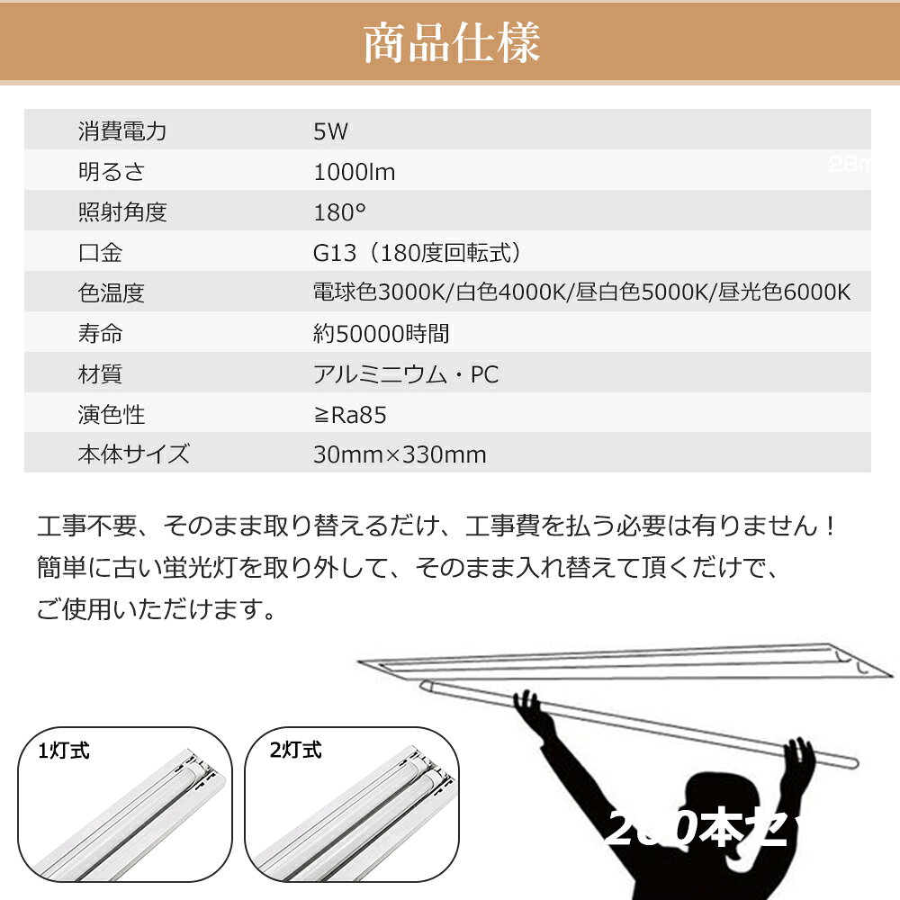 工事不要 led蛍光灯 10w形 直管 5w LED蛍光灯 10W型 33CM グロー式 インバーター式...