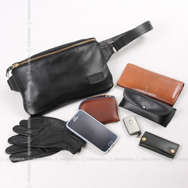 【DEGNER】《LEATHER BODY BAG レザーボディバッグ W-86》デグナー 用品 ライディング ボディバッグレザーバッグ 縦17.5cm 横29cm 幅5cm 胴回り74〜128cm 山羊革 牛革 ブラック プレゼント