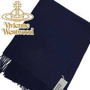 Vivienne Westwood 10638 ヴィヴィアン ウエストウッド マフラー K403 ネイビーブルー ロゴ同色刺繍 無地 ネイビー 青 紺 ストール レディース メンズ ユニセックス 【RCP】