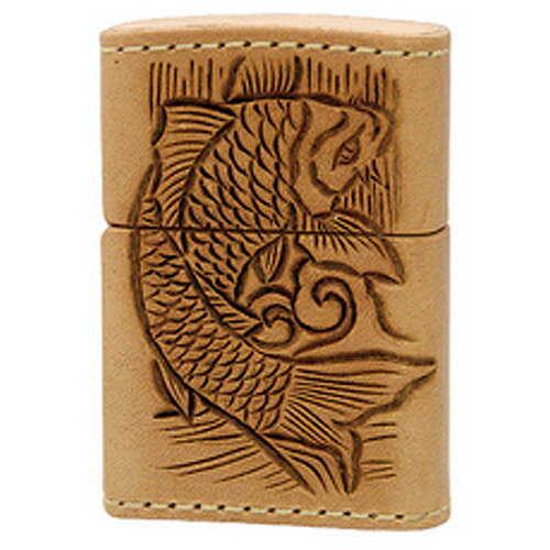 革巻きジッポ zippo ジッポ ジッポー LWC(Z) 跳鯉滝登り レザーワークス・カオス 革巻き コイ 魚 【RCP】