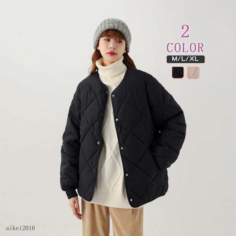 キルティング 中綿 ノーカラー 中綿コート レディース キルトダウン ジャンパー インナーダウン 防寒 シンプル 無地 秋冬新作