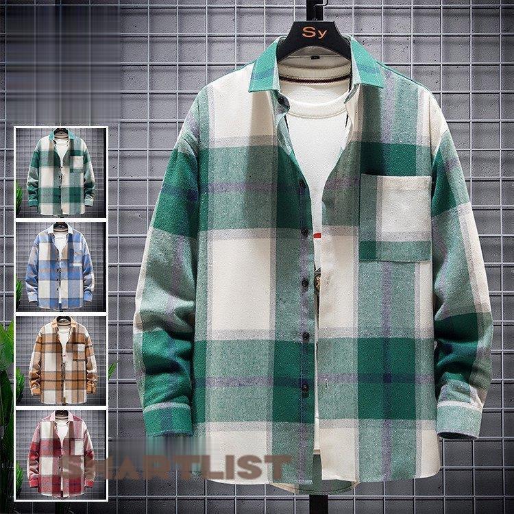 チェックシャツ メンズ 長袖 カジュアルシャツ 長袖シャツ ネルシャツ トップス 春服 メンズファッション