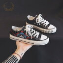 スリッポン 刺繍 レディース シューズ キャンバス ベーシック シンプル スニーカー ぺたんこ ローカット 歩きやすい カジュアル フラット