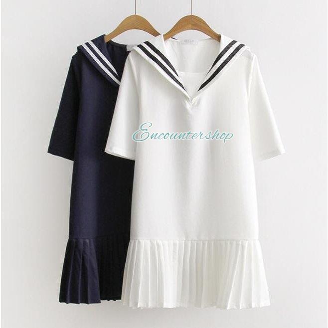 セーラーワンピース セーラーワンピ 制服レディース通学フレアワンピ学院風シャツワンピ 森ガール系海..