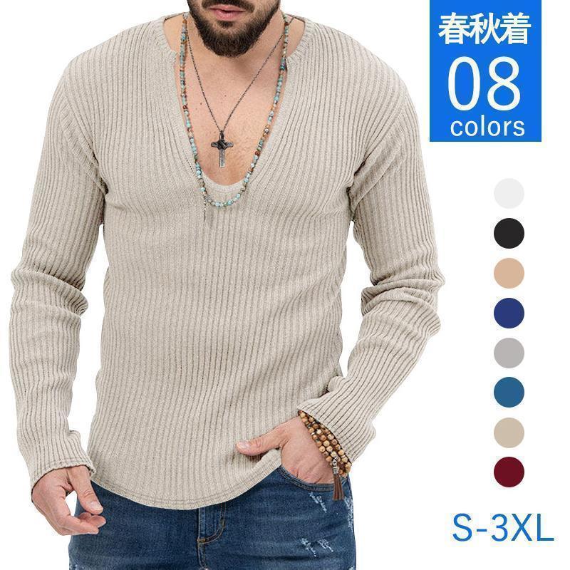 セーター メンズ ニットセーター レディース 長袖 Vネック プルオーバー リブニット 春秋セーター トッ..
