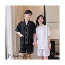 ペア パジャマ シルク 半袖 夏 黒 白 レディース パジャマ 高級 サテン メンズ パジャマ 結婚祝い プレゼント ペアパジャマ 春夏 シルク パジャマ カッ...