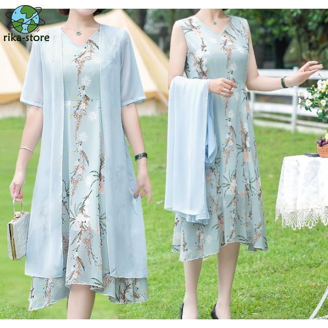 ワンピース 花柄 アンサンブル セットアップ レディース パーティードレス 結婚式 お呼ばれドレス 60代 50代 40代 大きいサイズ 3L 4L 5L 6L 袖あり 半袖