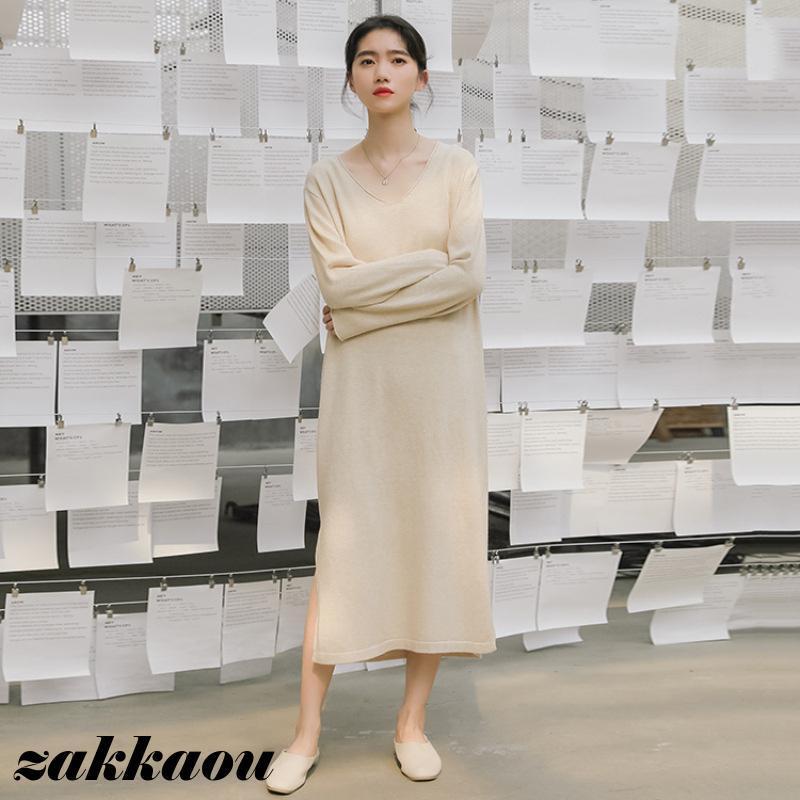 レディース 女性 2022 秋冬 新作 韓国語版 ゆったり ジャンパー サイドスリット ロング スカート ドレ..