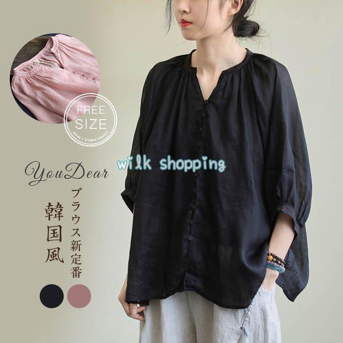 リネンシャツ シャツ レディース 春 ブラウス 長袖 綿麻混 プルオーバー シャツブラウス ロングシャツ ..