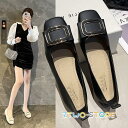 パンプス 女性用 ローカット PU シューズ ぺったんこ スクエアトゥ 靴 ローヒール レディース くつ レトロ ローファー オシャレ