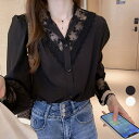 シャツ ブラウス レディース 刺繍 レースブラウス トップス 長袖 シャツ 大人セレブ カットソー おしゃれ韓国ファッション 春秋新作【ゆうパケット可】