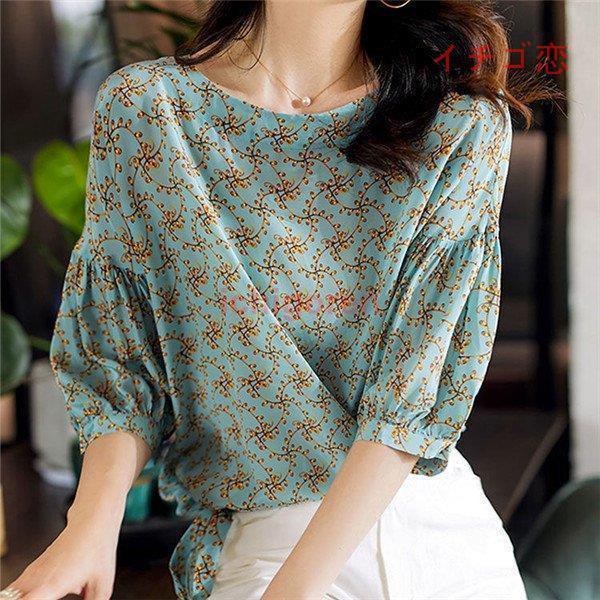 Tシャツ ブラウス トップス チュニック 夏ブラウス 花柄 体型カバー レディース シフォン 七分袖半袖 おしゃれ 通勤 ゆったり