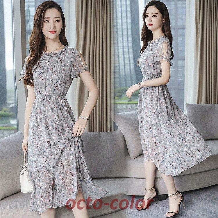 ワンピース レディース 40代 マキシワンピース 春夏 きれいめ ワンピース 半袖 花柄 フレアス カート ..