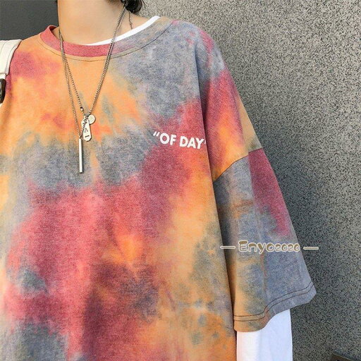 Tシャツ レディース タイダイ柄 半袖 夏 ゆるい トップス 韓国ファッション 原宿系 BF風 ヒップホップ ダンス ストリート風 カジュアル Tシャツ レディース タイダイ柄 半袖 夏 ゆるい トップス 韓国ファッション 原宿系 BF風 ヒップホップ ダンス ストリート風 カジュアル