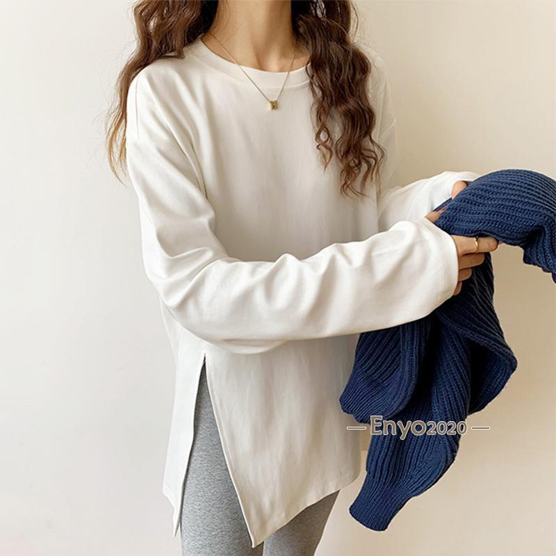 長袖 レディース トップス ロング丈tシャツ カットソー 春 夏 秋 大きいサイズ ゆったり 新作 シンプル 無地 体型カバー 無地 カジュアル