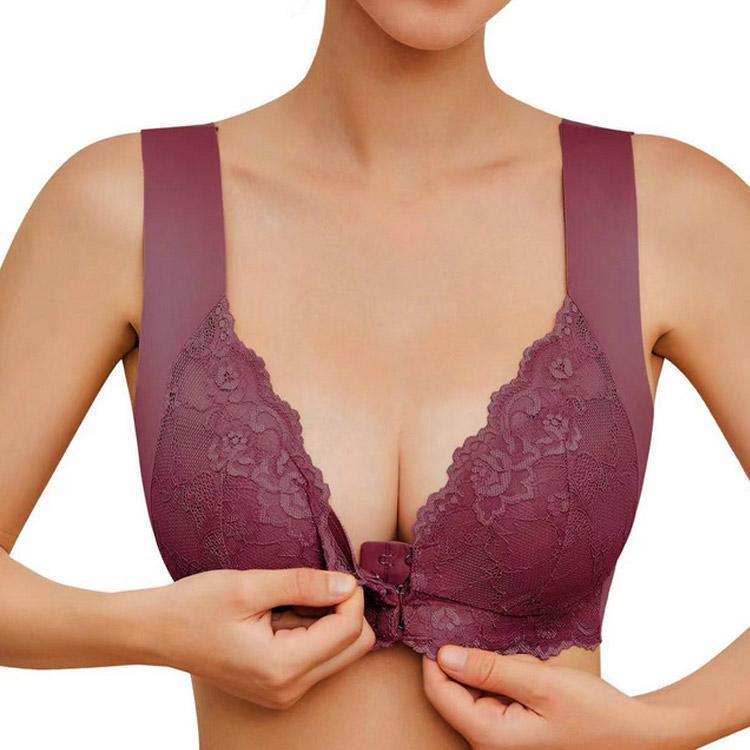 ビジューの前ホック ブラジャー レース フロントホック ブラ ノンワイヤー ナイトブラ 柔らかい 下着 可愛い 締め付け感がない 通気性 大きいサイズ｜アングル3