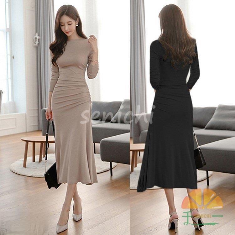 ワンピース レディース 40代 キレイめ マキシワンピース 秋新作 長袖ワンピース タイトスカートストレ..