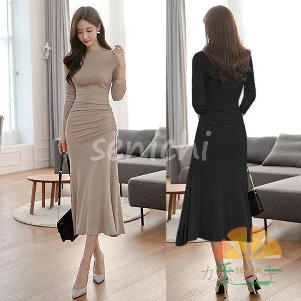 ワンピース レディース 40代 キレイめ マキシワンピース 秋新作 長袖ワンピース タイトスカートストレ..