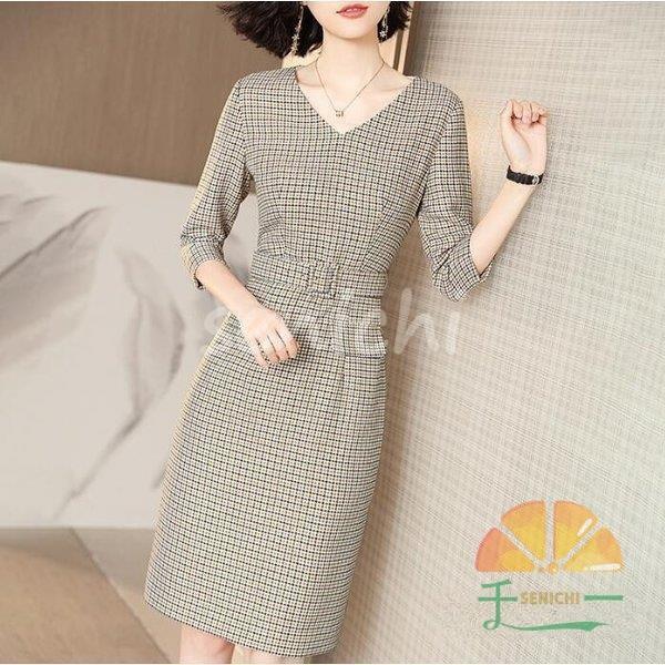 ワンピース レディース 40代 きれいめ 長袖 上品 春秋 膝丈ワンピース Vネック シフォン パーティードレス 韓国風 オシャレ ゆったり 通勤 大人 OL 着痩せ 新品