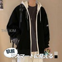 パーカー メンズ ジャケット 長袖 フェイクレイヤード 前開き 秋冬 春 ゆったり ジップアップ フード付き トレーナー スウェット カジュアル