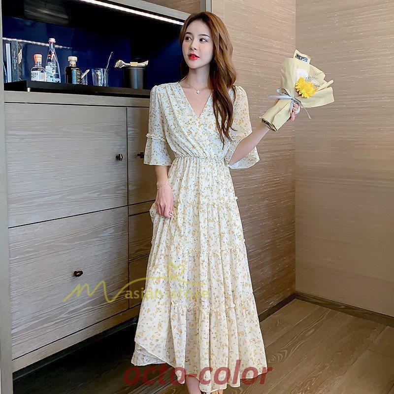 ワンピース 体型カバー レディース シフォンワンピース 体型カバー 韓国風 30代 40代 通勤 OL 新作 花..