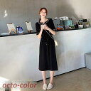 ミディアムワンピース レディース 半袖 着痩せ ブラック 膝丈 新作 夏服 大きいサイズ XXL 二次会 同窓会 Vネック おしゃれ ワンピース カジュアル ワンピ 女性(4)