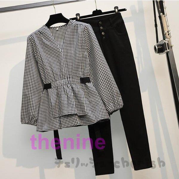 セットアップ レディース カジュアル 40代 春秋 長袖 2点セット ブラウス シャツ Vネック ガウチョパンツ フォーマル 大きいサイズ おしゃれ 通勤 上品...