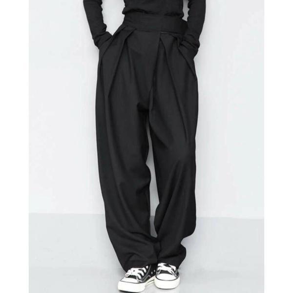 ワイドパンツ レディース 秋 冬 春 ロングパンツ スラックス マキシ丈 美シルエット タックパンツ マジックテープ ハイウエスト 上品 ゆったり カジュアル