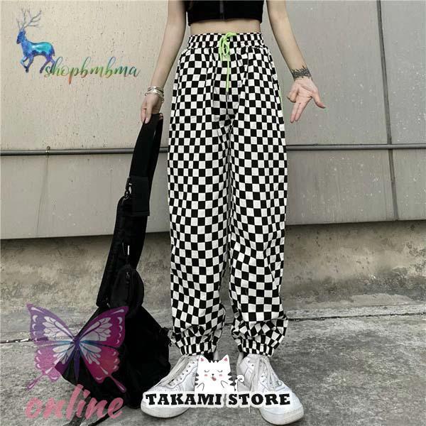 ジョガーパンツ ブロックチェック柄 サイドライン ネオンカラー ジャージパンツ ダンス 衣装 ヒップホップ コスチューム 韓国ファッション 個性的 服