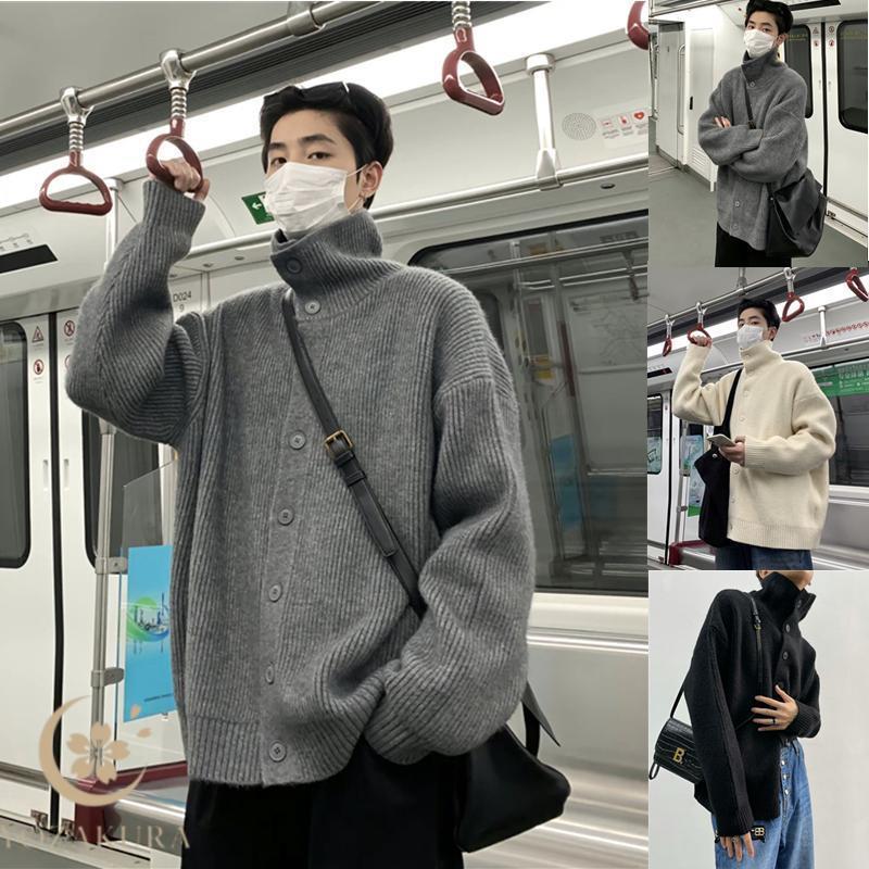 ニット メンズ カーディガン ジャケット 長袖 アウター ロング 軽量 カジュアル シンプル 秋服 冬服 無地 ボタン ゆったり 暖かい コート