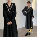 ワンピース 長袖 レディース ロングワンピ Vネック 長袖ワンピース 春秋 コーデュロイ フリルワンピース バルーンスリーブ ワンピース 冬