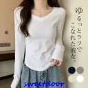 カットソー レディース トップス Tシャツ Vネック 柔らかい 春 長袖 tシャツ ショット丈 リラックス シンプル 通勤 通学