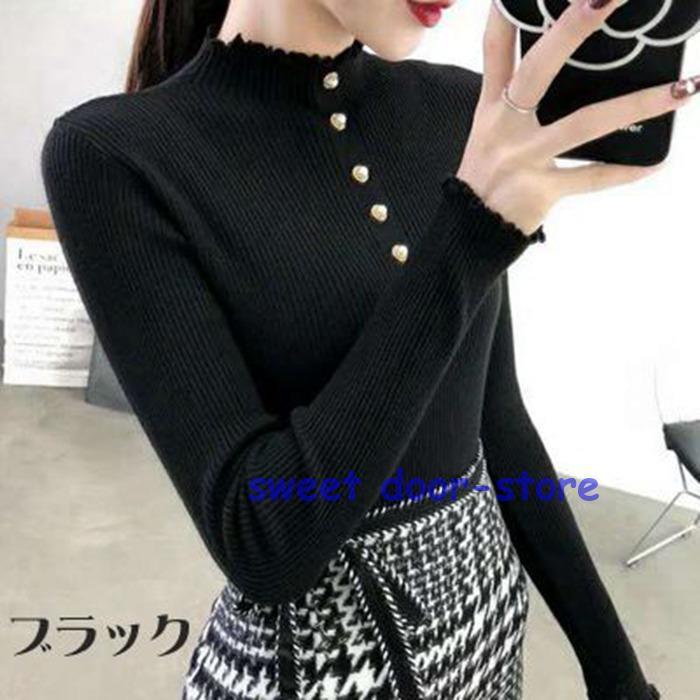 ハイネックニット セーター ニットソー プルーオーバー インナー 長袖 レディース 無地 トップス フィ..