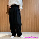 タックワイドパンツ レディース ボトムス 秋 冬 春 イエロージーパンツ ワイドパンツ アシンメトリー スラックス 美シルエット マジックテープ