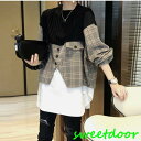 ドッキング ニットブラウス レディース レイヤードニットソー ブラウス 重ね着風 シャツ トップス カジュアル