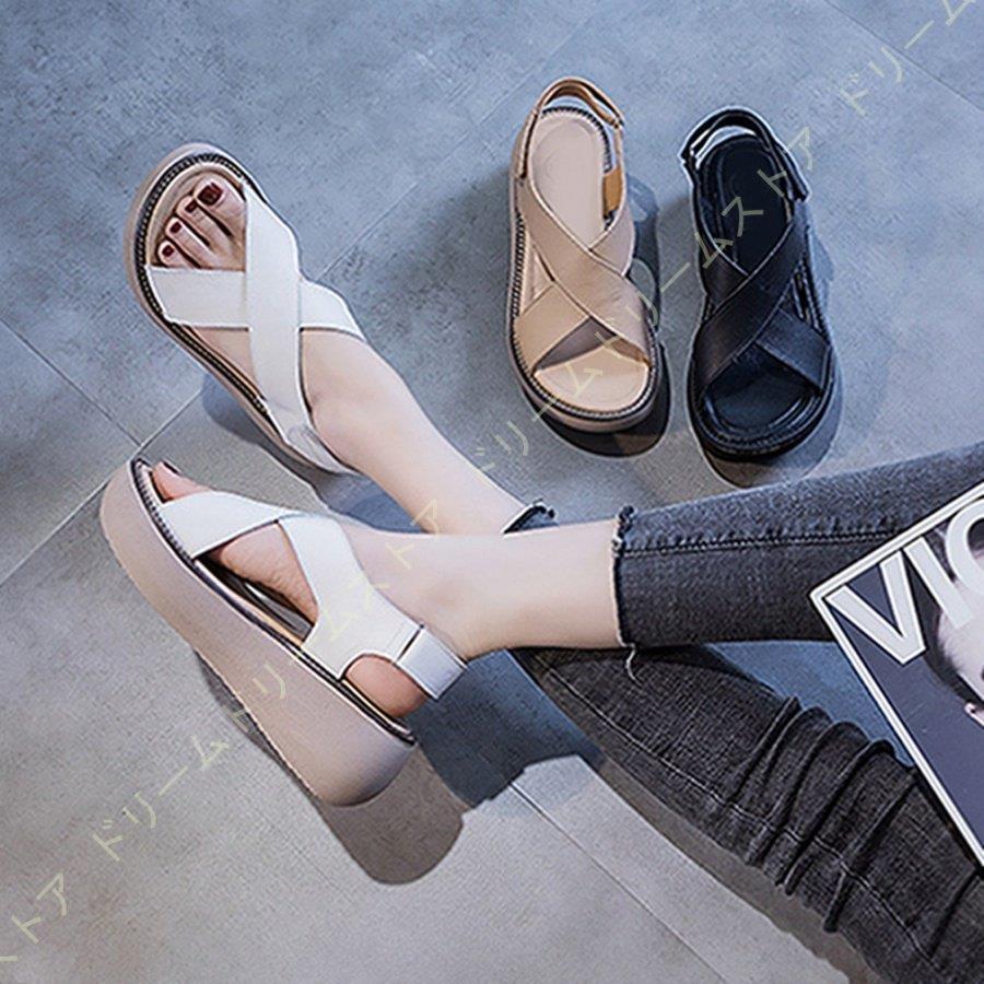 厚底サンダル レディース ナースシューズ 夏 大きいサイズ 黒 本革 サンダル コンフォートシューズ クロスベルト ベルクロ おしゃれ オフィスサンダル 疲れない